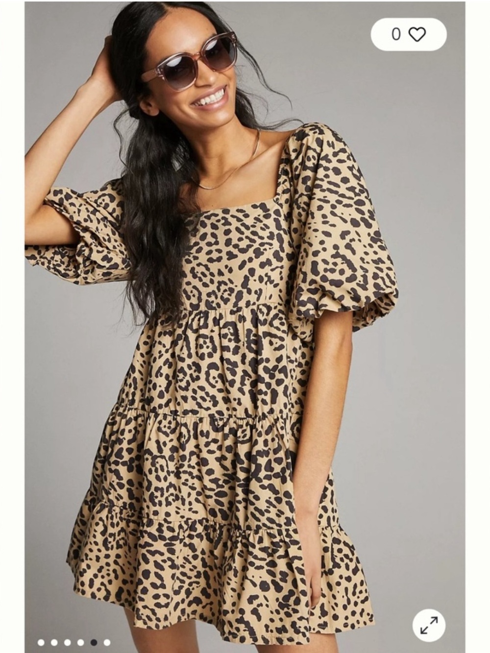 Faithfull the Brand Inez Leopard Puff Sleeve Mini Babydoll Dress size 2/XS